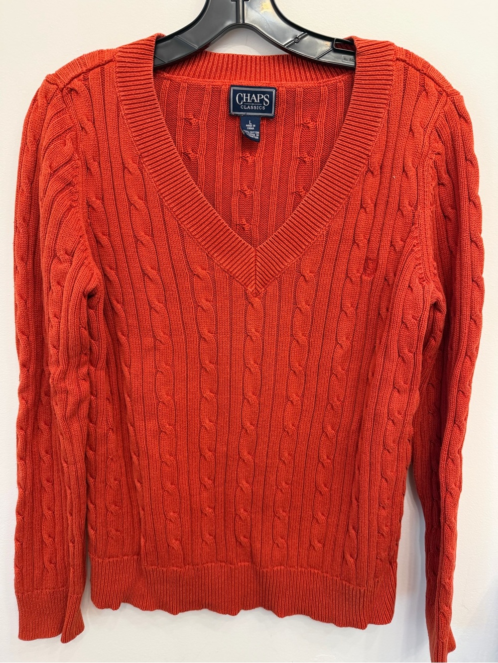 Chaps Classics women’s Cable V-Neck Sweater - Burnt Orange